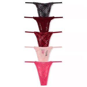 Victoria's Secret Lace Thong Pack - Black, Burgundy, Red, Pink